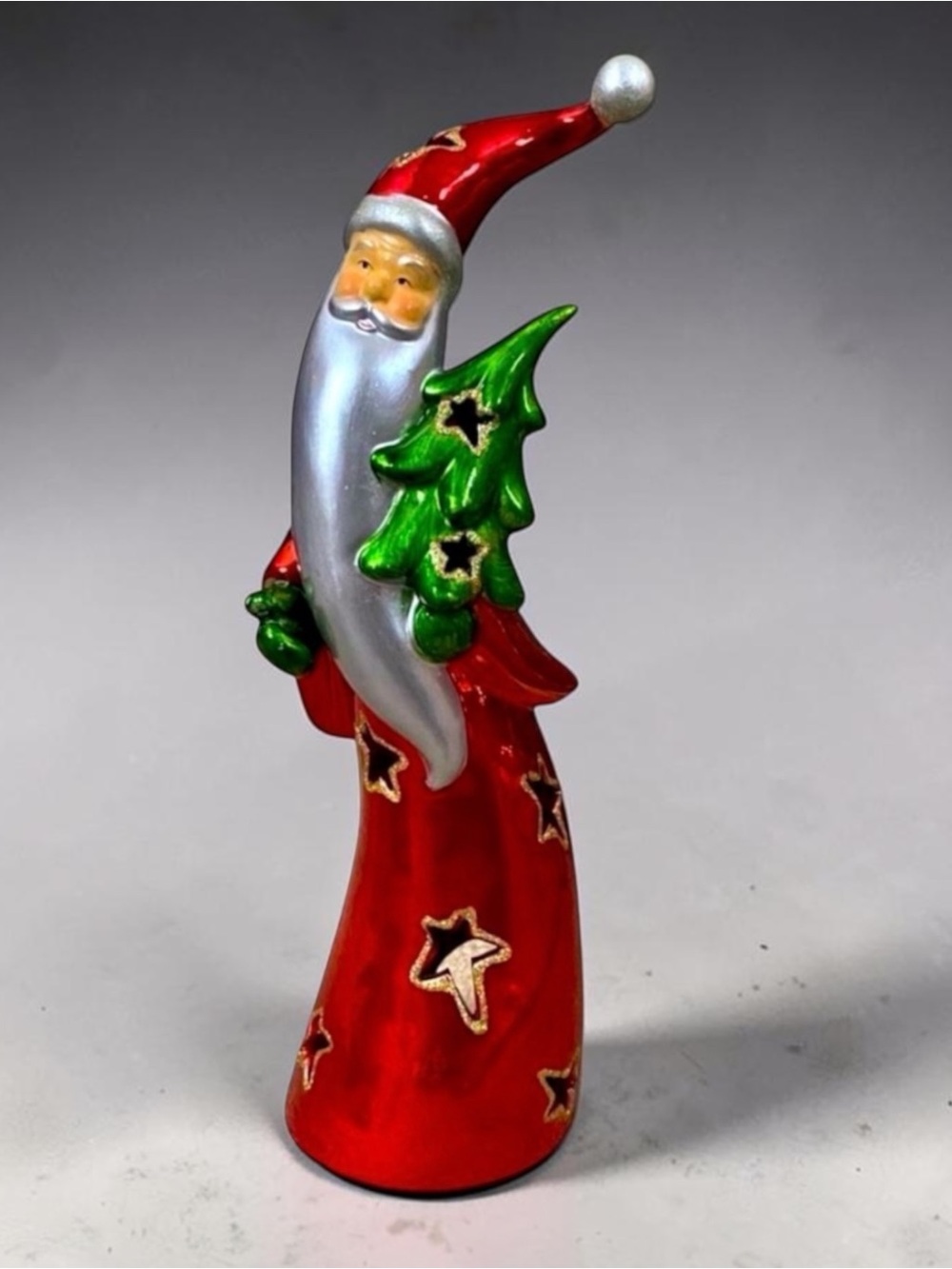 Vintage Ceramic Shiny Metallic Santa Clause Tea Light Holder